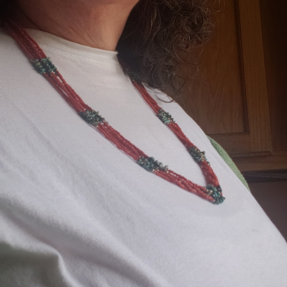 Navajo Turquoise And Spiny Oyster Necklace - Picture 5 of 6